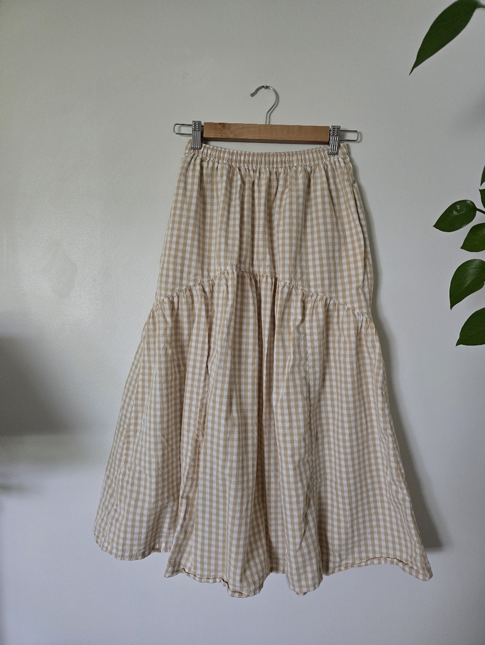 Old Navy XS cotton Beige Gingham Long Skirt
